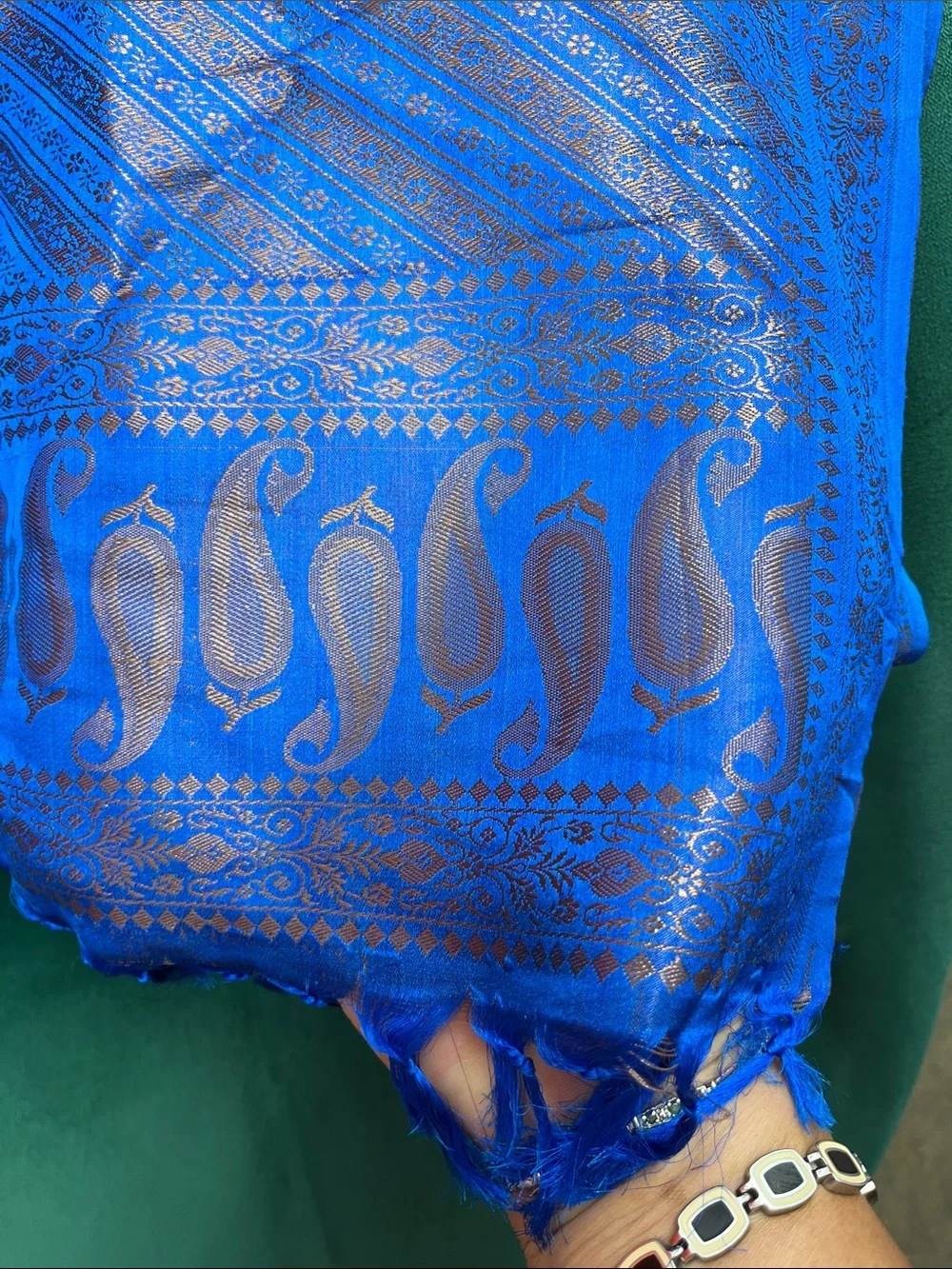 Royal Blue Woven Paisley-Trim Table Throw